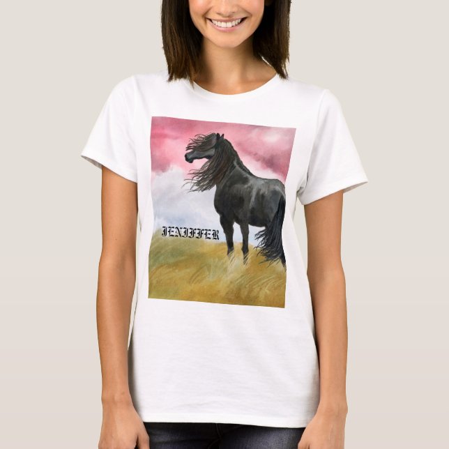 Fantastisk Horse Watercolor T Shirt (Framsida)