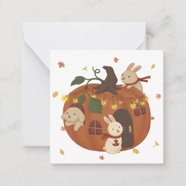 Fantastisk Hösten: Bunny & Pumpkin Anteckningskort (Framsida)