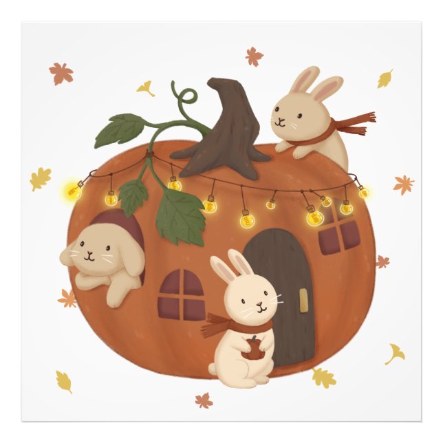 Fantastisk Hösten: Bunny & Pumpkin Fototryck (Framsidan)