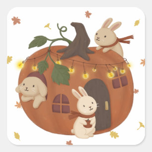 Fantastisk Hösten: Bunny & Pumpkin Fyrkantigt Klistermärke