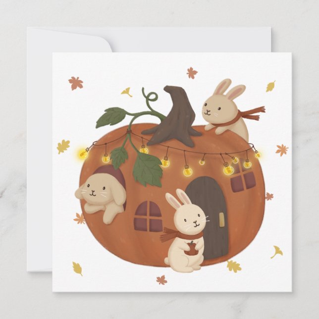 Fantastisk Hösten: Bunny & Pumpkin Kort (Framsida)