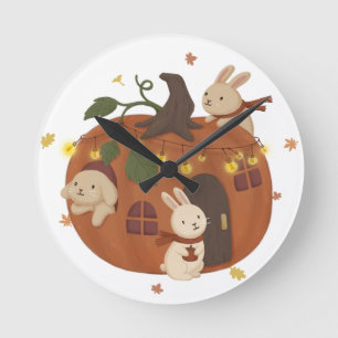 Fantastisk Hösten: Bunny & Pumpkin Rund Klocka