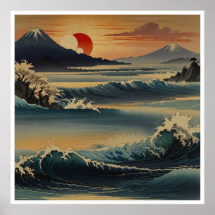 fantastisk japansk bergsfärggrafik poster