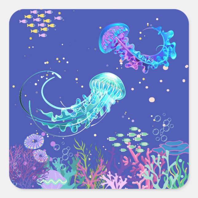 Fantastisk Jellyfish Underwater Fyrkantigt Klistermärke (Framsida)