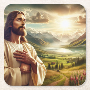 Fantastisk Jesus Kristus Digital-målning Underlägg Papper Kvadrat