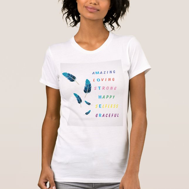 Fantastisk Kärleksfull Stark Lycklig Mor Fjädrar T Shirt (Framsida)