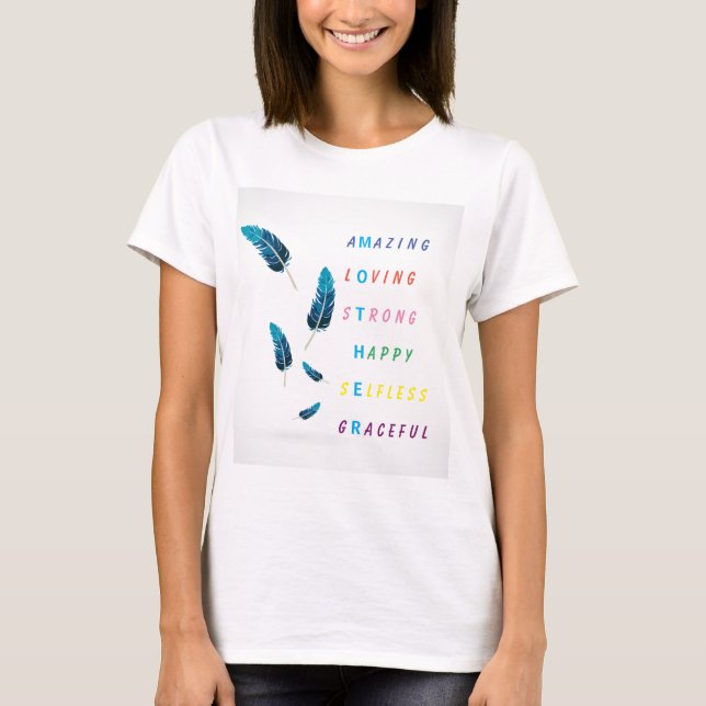 Fantastisk Kärleksfull Stark Lycklig Mor Fjädrar T Shirt (Framsida)