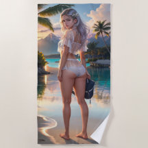 Fantastisk kartonsflicka Beach Towel