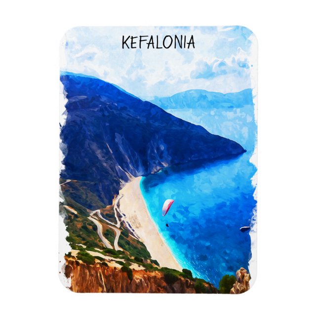 Fantastisk Kefalonia Greece Watercolor Artwork Magnet (Vertikal)