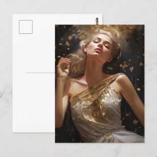 Fantastisk kvinna med Golden Glitter-bakgrund Vykort