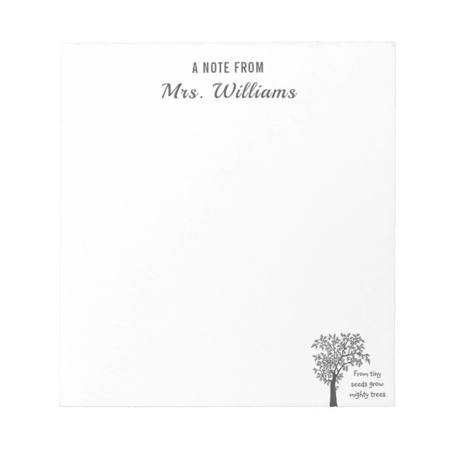 Fantastisk Lärare från små frön Grow Mighty Träd Anteckningsblock (Framsida)