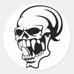 Fantastisk läskig dödskalle B & W tryck -Klistermä Runt Klistermärke