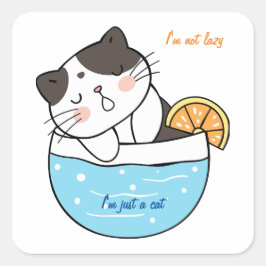 Fantastisk Lazy Cat Anpassningsbar Text Square - e Fyrkantigt Klistermärke