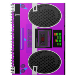 Fantastisk lila illustrerad 80-tals boombox anteckningsbok