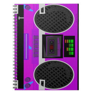 Fantastisk lila illustrerad 80-tals boombox anteckningsbok
