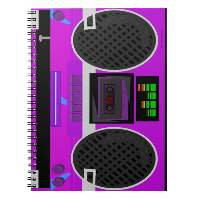 Fantastisk lila illustrerad 80-tals boombox anteckningsbok (Framsidan)