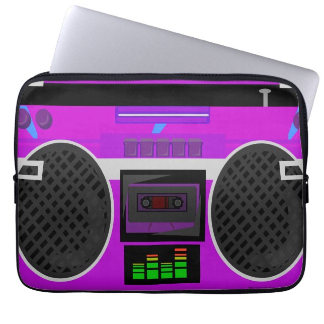 Fantastisk lila illustrerad 80-tals boombox laptop fodral (Framsidan)