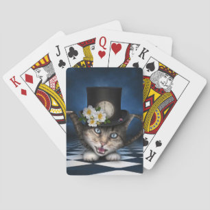 Fantastisk Mad Hatter Tekanna Cat Whimsical Design Casinokort