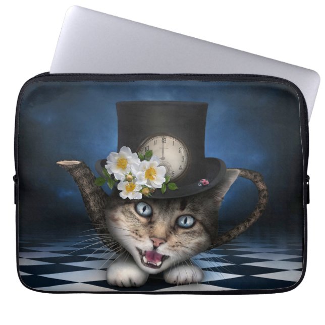 Fantastisk Mad Hatter Tekanna Cat Whimsical Design Laptop Fodral (Framsidan)