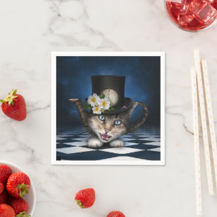 Fantastisk Mad Hatter Tekanna Cat Whimsical Design Pappersservett