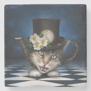 Fantastisk Mad Hatter Tekanna Cat Whimsical Design Stenunderlägg