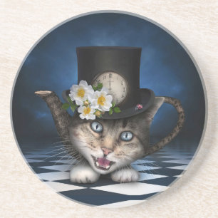 Fantastisk Mad Hatter Tekanna Cat Whimsical Design Underlägg