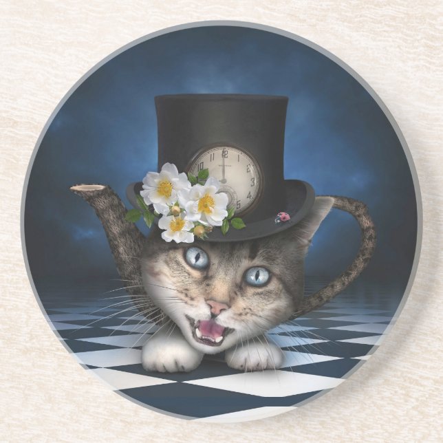 Fantastisk Mad Hatter Tekanna Cat Whimsical Design Underlägg (Framsidan)