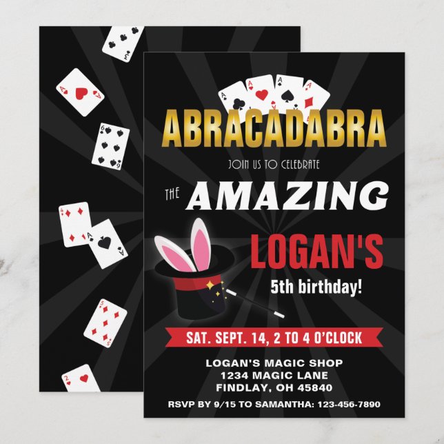 Fantastisk Magician Birthday, alla åldrar Party Inbjudningar (Fram/baksida)