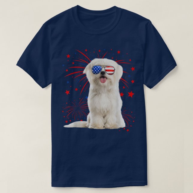 Fantastisk Maltesiska Hund Amerikanska Flagga 4 ju T Shirt (Design framsida)