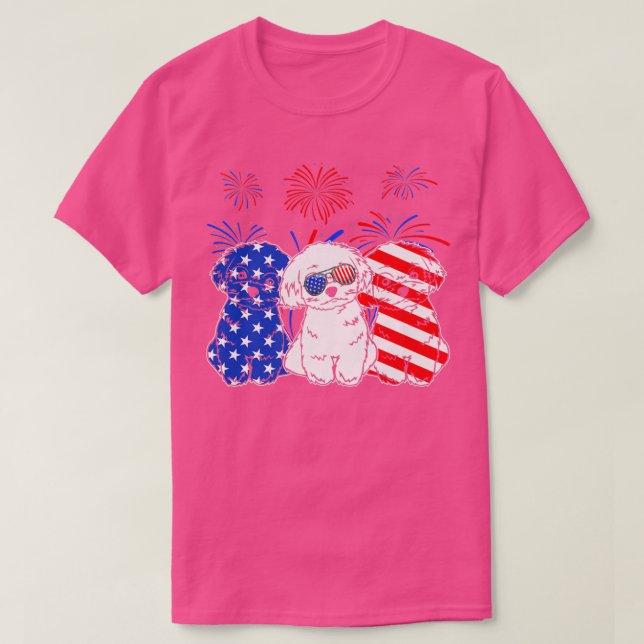 Fantastisk Maltesiska Hund Amerikanska Flagga 4 ju T Shirt (Design framsida)