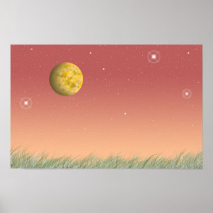 Fantastisk måne och en tyst stjärnhimmel. poster