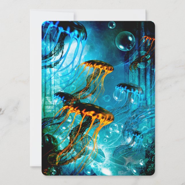 Fantastisk-maneter i en fantastisk undervattensvär inbjudningar (Framsida)