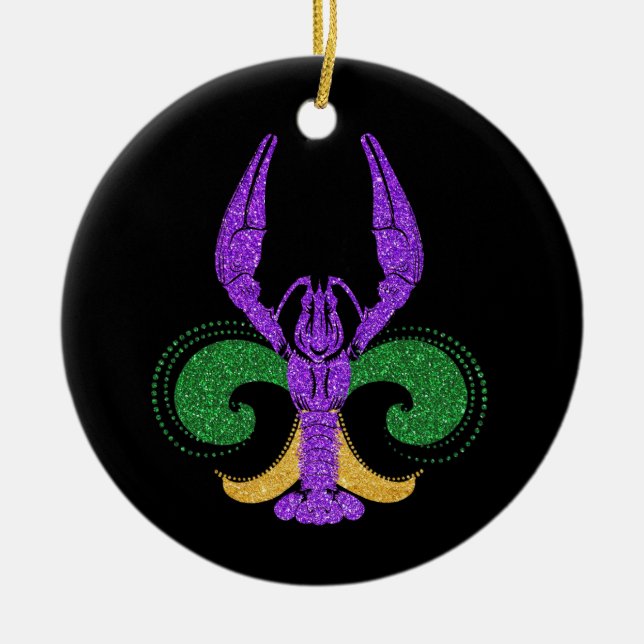 Fantastisk Mardi Gras Fleur Lis Kräftor New Orlean Julgransprydnad Keramik (Framsidan)