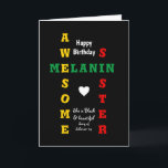 Fantastisk Melanin Sister Christian Grattis på föd Kort<br><div class="desc">Enkelt, minimalistiskt och snyggt FANTASTISK MELANIN SISTER Birthday Card, med huvudtext som läser FANTASTISK MELANIN SISTER som ett korsord i röd, gult och grönt typografi, som ställs mot rikens svarta bakgrund. I grund finns det ett inspirerande citat, SHE ÄR BLACK OCH BEAUTIFUL, som bygger på den kristna skriften från Sång...</div>