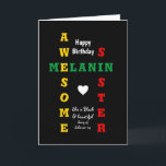 Fantastisk Melanin Sister Christian Grattis på föd Kort<br><div class="desc">Enkelt, minimalistiskt och snyggt FANTASTISK MELANIN SISTER Birthday Card, med huvudtext som läser FANTASTISK MELANIN SISTER som ett korsord i röd, gult och grönt typografi, som ställs mot rikens svarta bakgrund. I grund finns det ett inspirerande citat, SHE ÄR BLACK OCH BEAUTIFUL, som bygger på den kristna skriften från Sång...</div>
