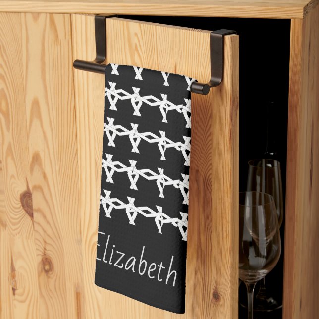 Fantastisk, minimala, svarta och vita kedjan Mönst Kökshandduk (Thirds Fold)