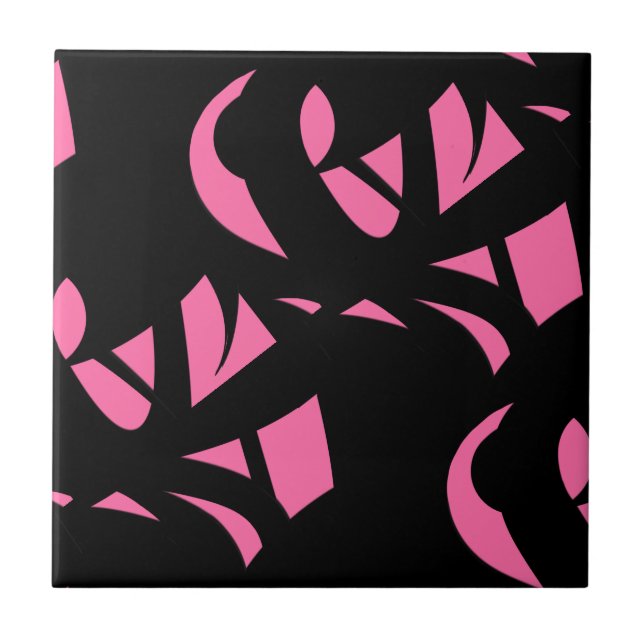 Fantastisk Modern Art Rosa/svart Kakelplatta (Framsidan)