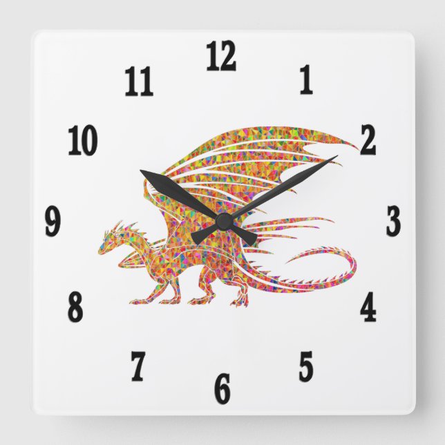 Fantastisk Mosaic Dragon Fyrkantig Klocka (Framsida)