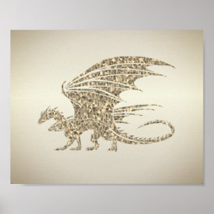 Fantastisk Mosaic Dragon Golden Poster