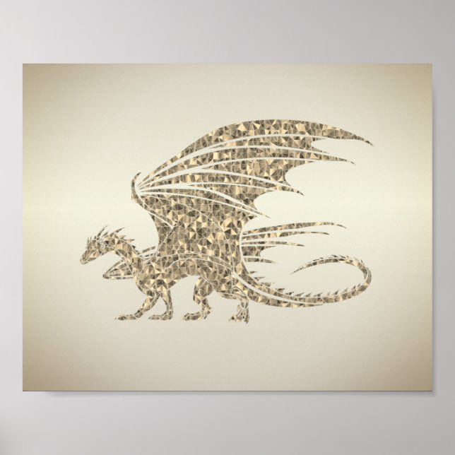 Fantastisk Mosaic Dragon Golden Poster (Framsidan)