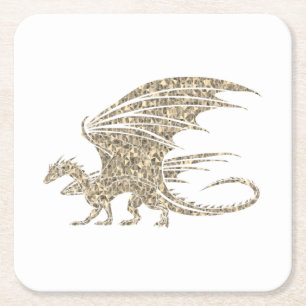 Fantastisk Mosaic Dragon Golden Underlägg Papper Kvadrat