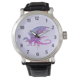 Fantastisk Mosaic Dragon Lila Black Numbers Armbandsur