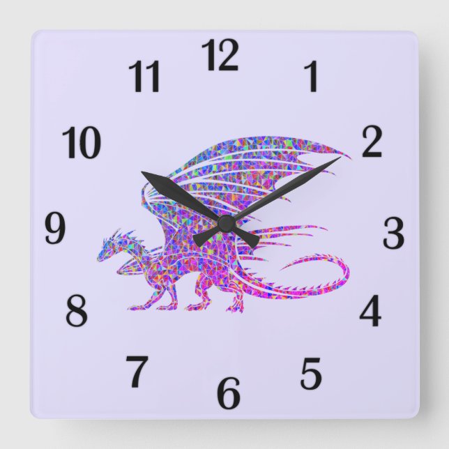Fantastisk Mosaic Dragon Lila Black Numbers Fyrkantig Klocka (Framsida)