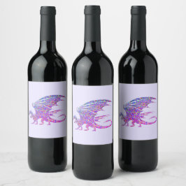Fantastisk Mosaic Dragon Lila Vinflaska Etikett
