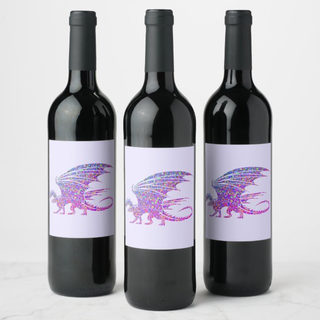 Fantastisk Mosaic Dragon Lila Vinflaska Etikett (Flaskor)