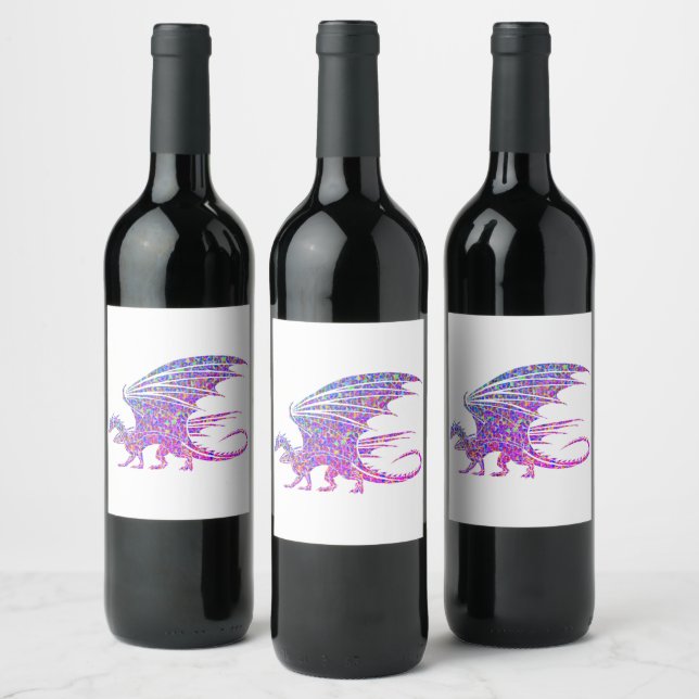 Fantastisk Mosaic Dragon Vinflaska Etikett (Flaskor)