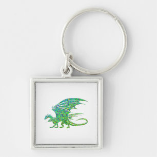 Fantastisk Mosaic Grönt Dragon Fyrkantig Silverfärgad Nyckelring