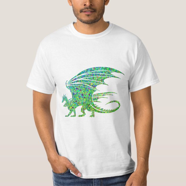 Fantastisk Mosaic Grönt Dragon T Shirt (Framsida)