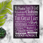 Fantastisk Namn av Gud Pussel<br><div class="desc">Guds namn i fantastisk med följande utformning: El Shaddai,  Guds son,  underbar rådgivare,  Elohim,  Comforter,  Underbaren I är,  Alfa och Omega,  Allsmäktighet,  Jehova,  Redeemer,  Master,  Paraclete,  Shepherd,  Sten,  Lord,  Savior,  Messiah och Emmanuel i ett vackert typeset på royal lilans bakgrund.</div>