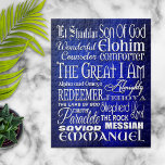 Fantastisk Namn av Gud Pussel<br><div class="desc">Guds namn i fantastisk med följande utformning: El Shaddai,  Guds son,  underbar rådgivare,  Elohim,  Comforter,  Underbaren I är,  Alfa och Omega,  Allsmäktighet,  Jehova,  Redeemer,  Master,  Paraclete,  Shepherd,  Sten,  Lord,  Savior,  Messiah och Emmanuel i ett vackert typeset på en båt Gamla,  royalets blå bakgrund.</div>